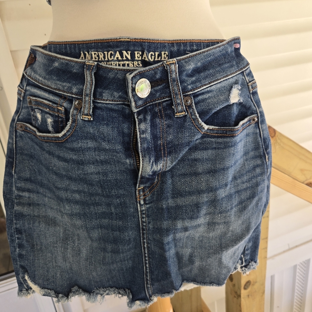American Eagle Outfitters Distressed Blue Mini Skirt